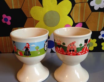 Vintage Children's Nursery Rhyme Humpty Dumpty Set of 2 Egg Cups