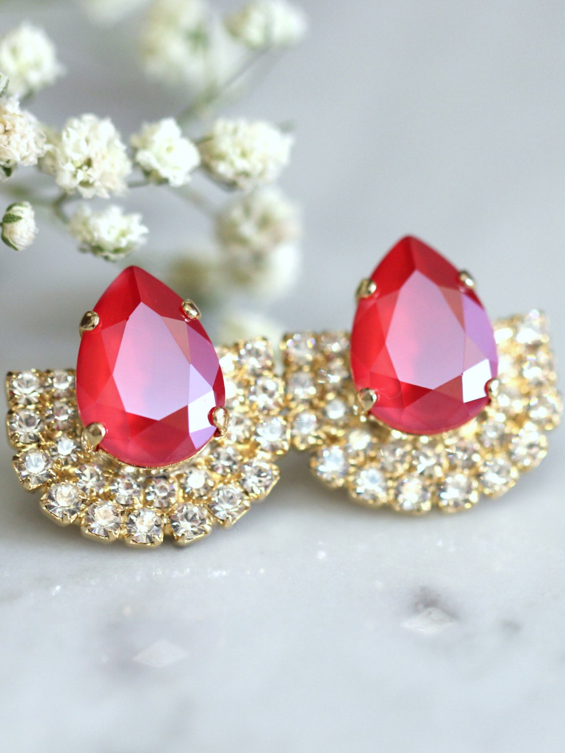 Ruby Earrings Ruby Red Crystal Swarovski Earrings