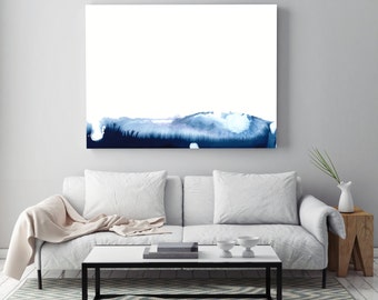 Minimal Abstract Painting "Blue Mountains" by Jules Tillman -Fine Art Lustre Print minimal abstract landscape watercolor painting Blue White