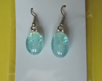 Hypo-Allergenic Turquoise & Blue Dichroic Glass Drop Earrings with Surgical Steel Ear Wires