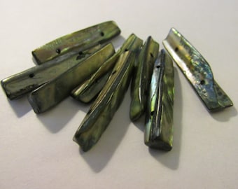 Iridescent Mother-of-Pearl Charcoal Gray Seashell Beads, 1 1/4", Set of 8