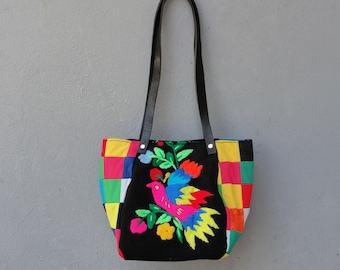 Rainbow Bird Bag - Vintage Embroidery, Patchwork and Leather Bag.