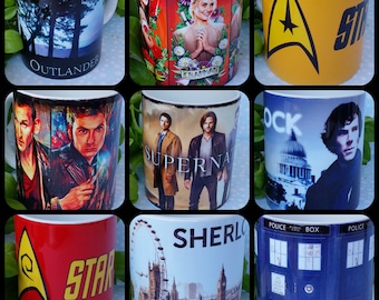 Mugs: Supernatural, Doctor Who, sherlock, Outlander, Star Trek, Orange is the new black