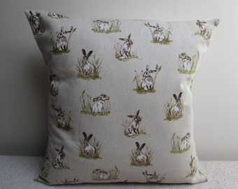 Mini Hares/Rabbits Linen Look Cushion Cover Pillow Cover 16"