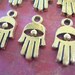 Tiny Hamsa Hand of Fatima 15mm lot of 10 Amulet Brass- Gold-tone evil eye protection