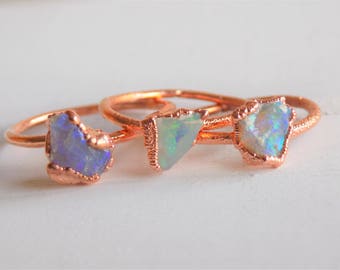 Raw opal ring - fire opal ring - raw crystal ring - copper crystal ring - opal stone ring - boho ring - copper ring - gifts for her