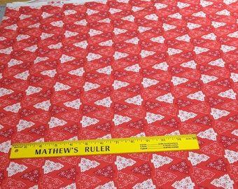 Christmas Trees on Red Cotton Fabric