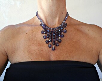 Crystal statement necklace, Crystal bib necklace, Purple jewelry, Chunky necklace, Purple necklace, Purple crystal necklace, Crystal jewelry