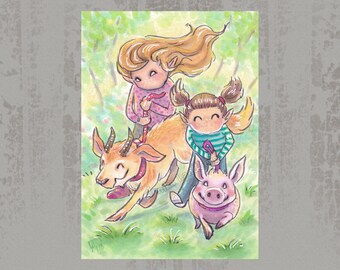 Run - Original ACEO, Copic marker drawing