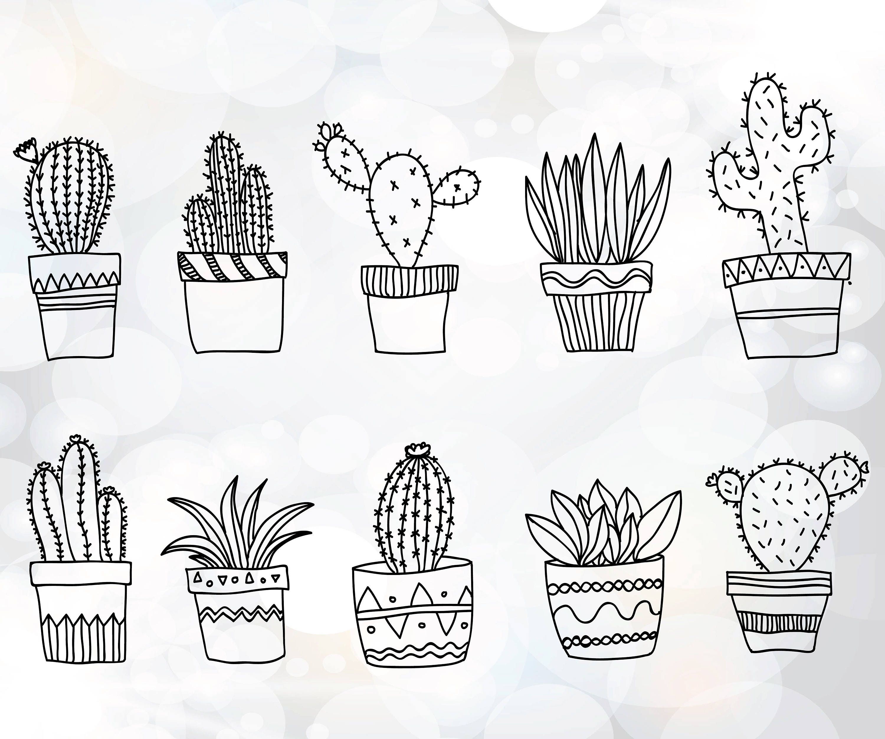 Download 10 Hand Drawn Cacti SVG Cactus Svg Dxf Plant Doodle