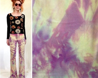 Ice Dyed Pants, Tie Dye Pants, Size 0 / 1 / XS, Casual Dyed Pants, Upcycled Dyed, Remade Pants, Purple Tie Dye, Tie Dye Flares, Dyed Pants