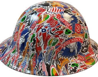 Route 66 Sticker Bomb Hydro Dipped Hard Hats, Full Brim Design