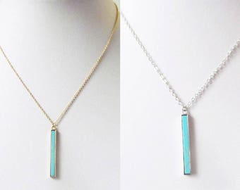 turquoise bar necklace, turquoise necklace, gold bar necklace, bar pendant necklace, turquoise pendant necklace, vertical bar necklace