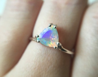 7mm Trillion Faceted Ethiopian Opal Ring in sterling silver or 14k gold - yellow gold - white gold - rose gold - opal engagement ring