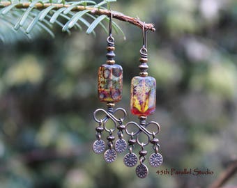 Boho Earrings, Boho Jewelry, Czech Glass Earrings, Copper Earrings, Copper Jewelry, Bohemian Earrings, Hippie Earring, Gyspy, Hippie Jewelry