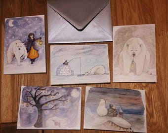 Set of 5 greeting cards "bear" 2 flaps with envelopes - A5 size