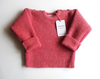 Babies/Children's knitted lambswool sweater with oak buttons/jumper/cardigan/toddlers/pink/blue/gray/natural