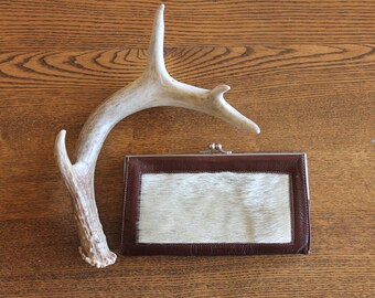 Vintage Leather and Fur Wallet, Vintage Change Purse, Vintage Leather Wallet