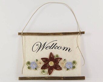 Welkom, Dutch Welcome, Paper Quilled Netherlands Welcome Sign, 3D Quilled Banner, Brick Cream Blue Decor, Netherlands Gift, Dutch Wall Art