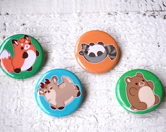 Kawaii Forest Animals Pinback Buttons or Magnets