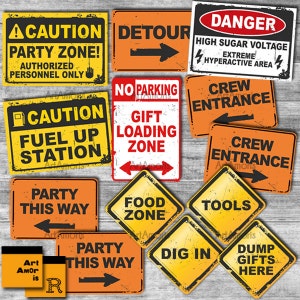 Construction Party Signs, Construction Birthday, Construction Party Printables, Construction Signs, Road Signs, Instant Downloads RP-62