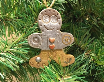 Holiday Ornament Steampunk Gingerbread Man - Christmas Decor Ready to Ship Polymer Clay style 9