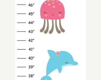 Personalized Girly Sea Life Creatures Canvas Growth Chart