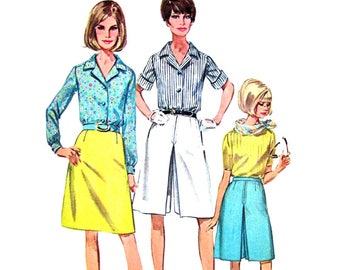 1960s Blouse Skirt Culottes Pattern Simplicity 7134 Inverted Pleat Womens Size 12 or 14 Vintage Sewing Pattern