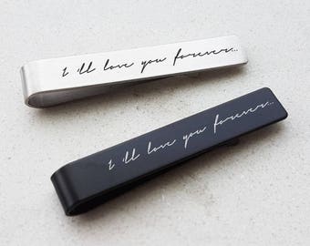 Handwriting Tie Clip For Him, Custom Signature Tie Clip, Personalized Tie Bar for Dad, Father of the Bride Gift, Groomsmen, Husband tie clip