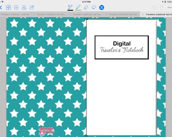 Digital, Paperless Travelers Notebook, Teal with White Stars