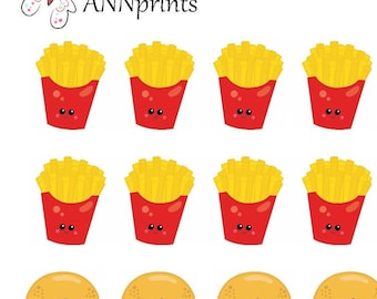 Fries and hamburger planner stickers