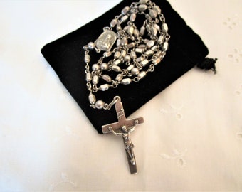 Vintage Creed Sterling Silver Bead Rosary - Heavy All Sterling Rosary - Communion/Wedding Gift - Necklace