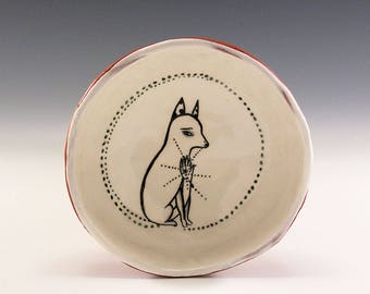 White Dog Getting A Chest Pat - Original Painting by Jenny Mendes in a Hand Pinched Ceramic Finger Bowl
