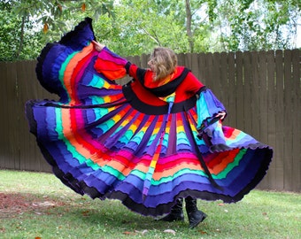 Upcycled Rainbow Sweater Coat with a Medieval Liripipe Hood by SnugglePants- Extra Long- Cascade Waterfall- Custom
