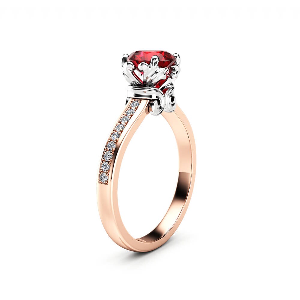Ruby Vintage Promise Ring 14K Two Tone Gold Engagement Ring