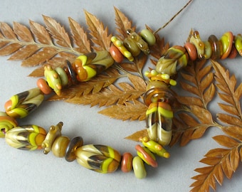 Lampwork beads/SRA lampwork/beads/fall/autumn/hot air balloon/green/terracotta/ivory/amber
