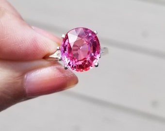 Padparadscha Sapphire Ring, Pink Peach Sapphire, Peach Sapphire Ring in Sterling Ring, Genuine Sapphire Ring in Sterling or 14 kt. Gold