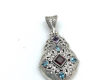 Sterling Silver Multi -stone Bali Pendant