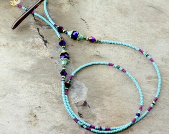 Turquoise Eyeglass Chain, Purple Eyeglass Necklace, Boho Eyeglass Chain, Glasses Chain, Turquoise Gold Eyeglass Chain, Eyewear Holder