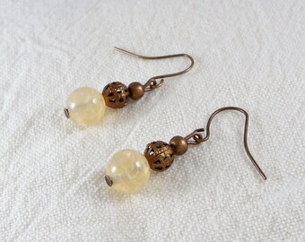 Agate bead earrings - copper beaded dangle earrings - stone bead drop earrings - boho earrings