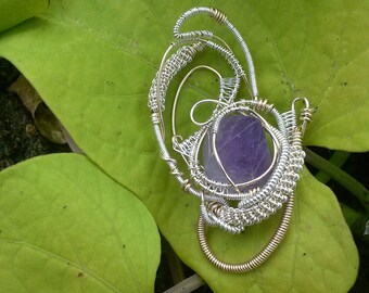 14k gold and sterling silver amethyst wire wrapped pendant