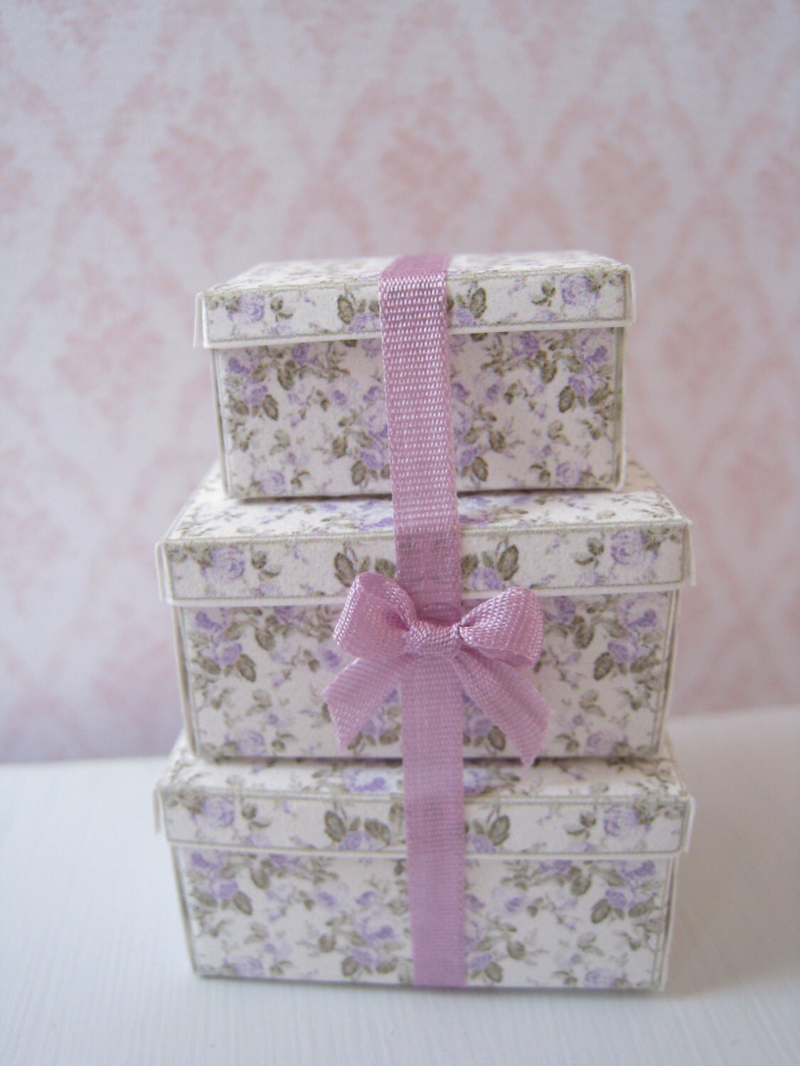 DOLLHOUSE FLORAL STORAGE Boxes. One inch scale Purple floral
