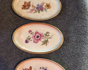 Denmark Porcelian butter plates 1970's gold rims set of 3