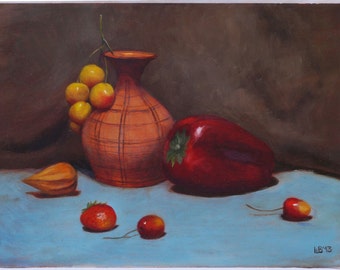 Original oil painting Still life with cherries oil painting original art still life home decor handmade art fine art oil on canvas
