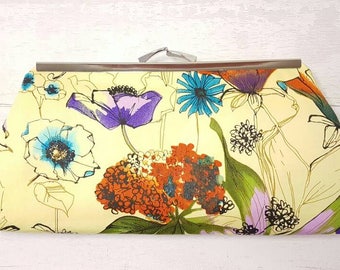 Wedding clutch bag, yellow clutch purse, flower design purse, evening clutch, summer handbag, evening clutch purse, red and purple clutch