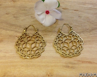Beautiful Sacred Geometry Earrings Bohochic Ear Weights Earrings Tribal Brass Earrings Boho Bohemian Women Earrings Women Triangle Earrings