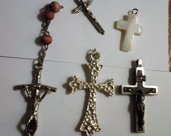 Lot Five Religious Crucifix and Cross Pendants - Vintage