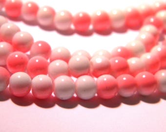 100-4 mm - 2 - tone glass beads pale pink and white-glass - G57-7