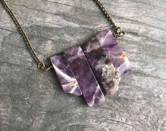 Amethyst Necklace, Amethyst Bar Necklace, February Birthstone, Bohemian Jewelry, Amethyst Pendant