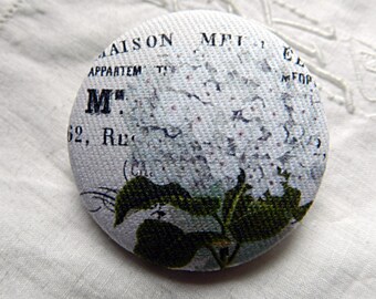 Fabric button drawing of hydrangea, 0.86 in / 22 mm